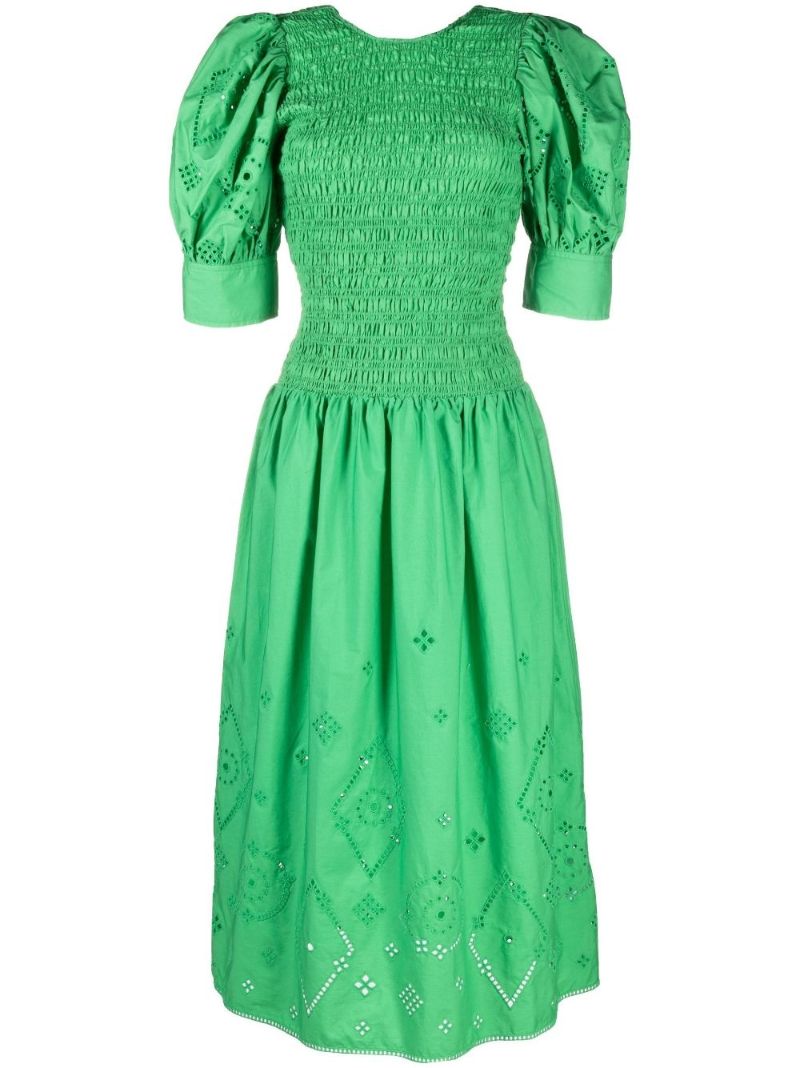 Green Organic Cotton Broderie Anglaise Midi Dress