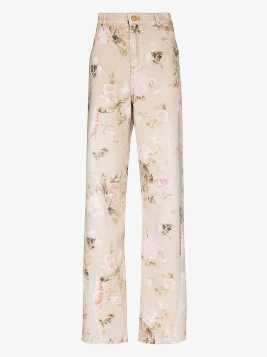 Neutral Floral Printed Boyfriend Jeans