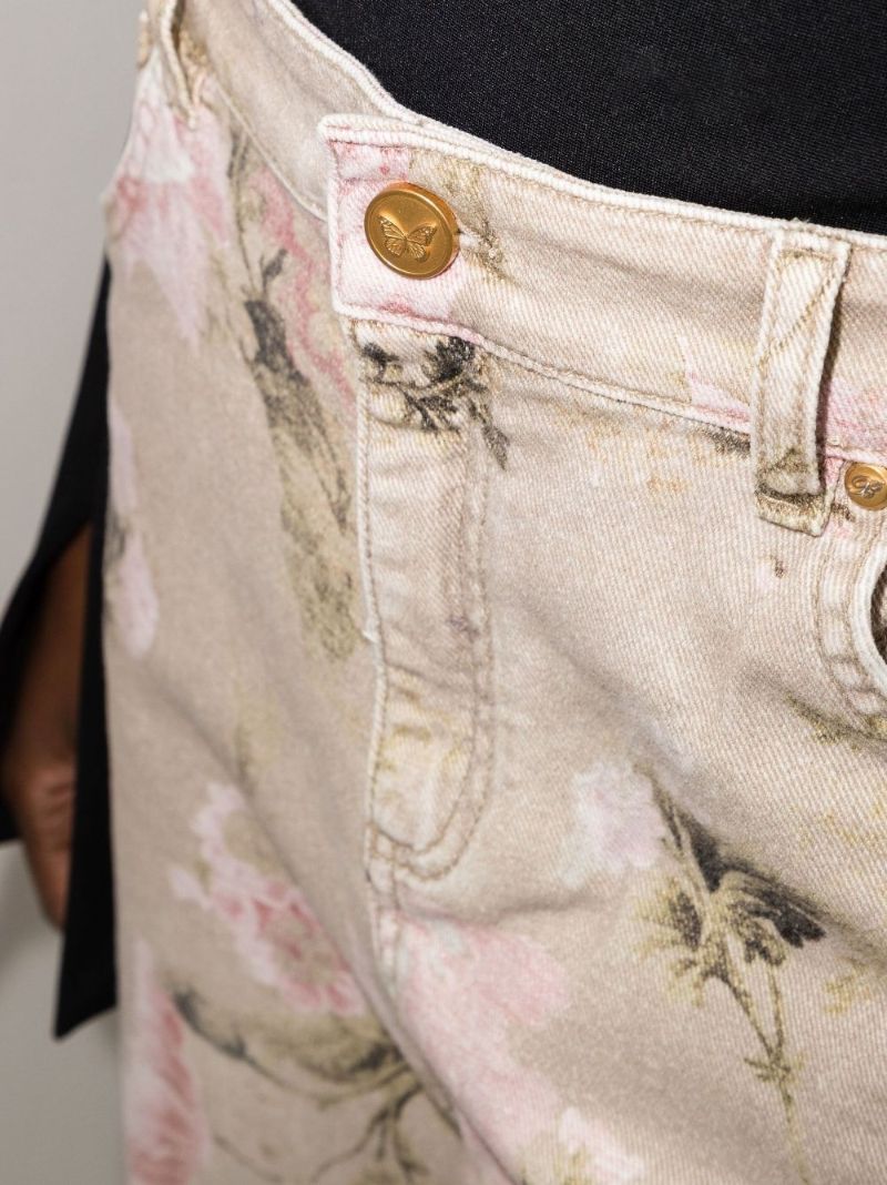 Neutral Floral Printed Boyfriend Jeans