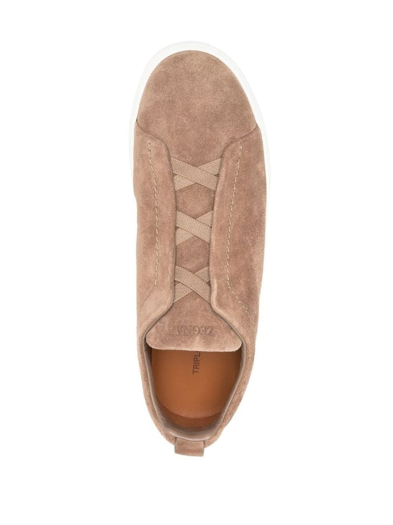 Neutral Triple Stitch Suede Sneakers