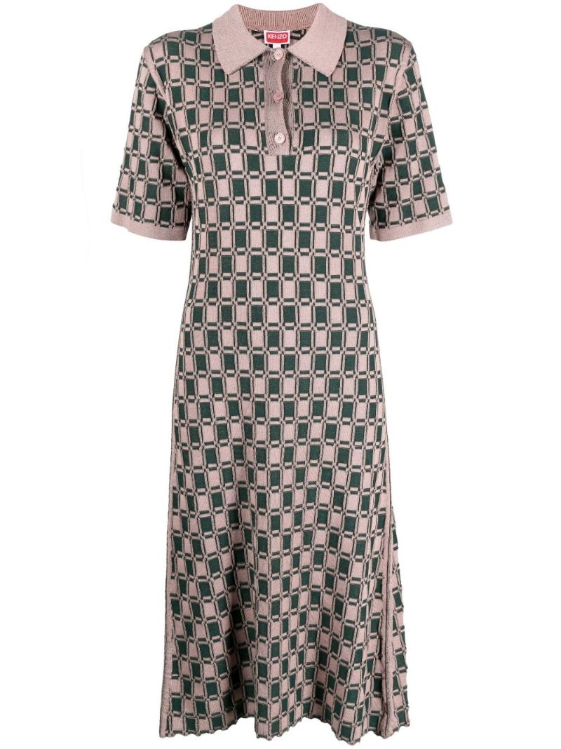 Pink Geometric Jacquard Midi Dress