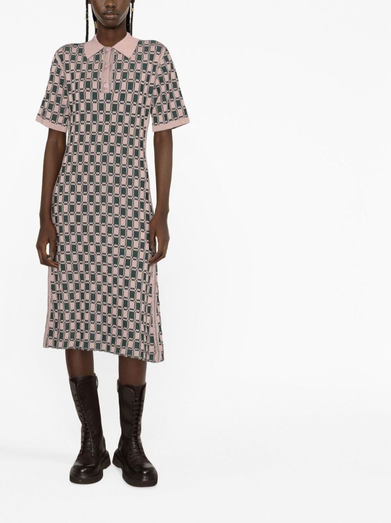 Pink Geometric Jacquard Midi Dress