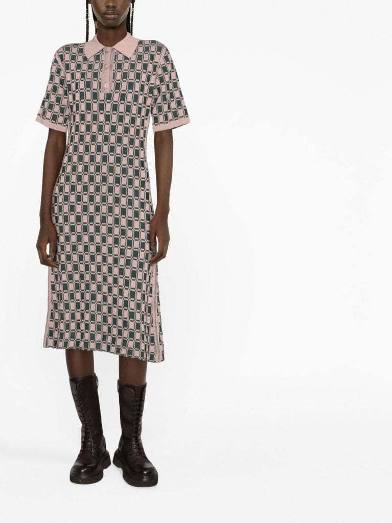Pink Geometric Jacquard Midi Dress