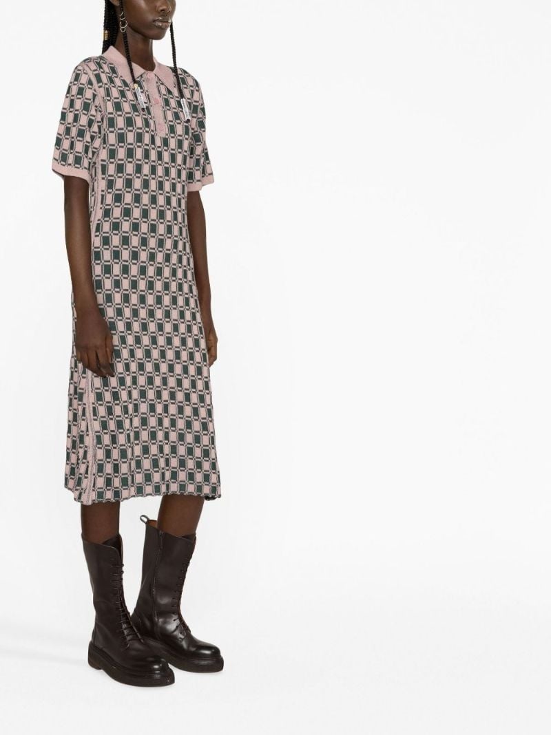 Pink Geometric Jacquard Midi Dress