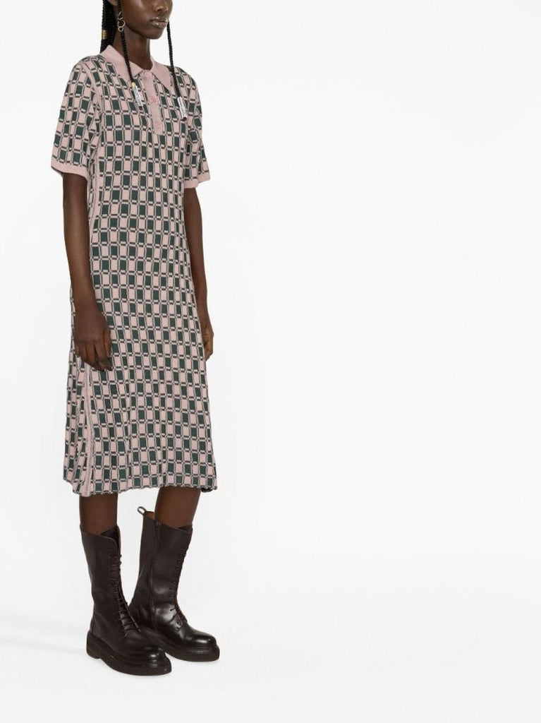 Pink Geometric Jacquard Midi Dress