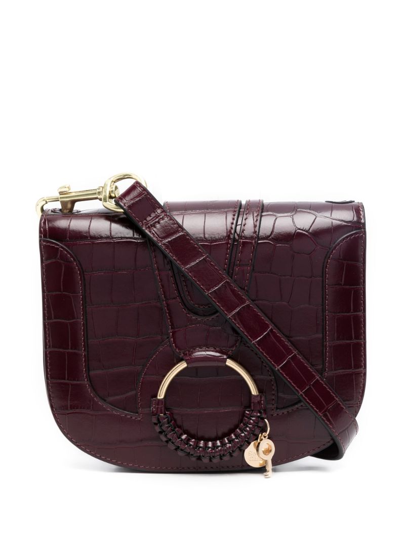 Red Hana Mock Croc Leather Shoulder Bag