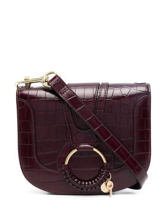 Red Hana Mock Croc Leather Shoulder Bag