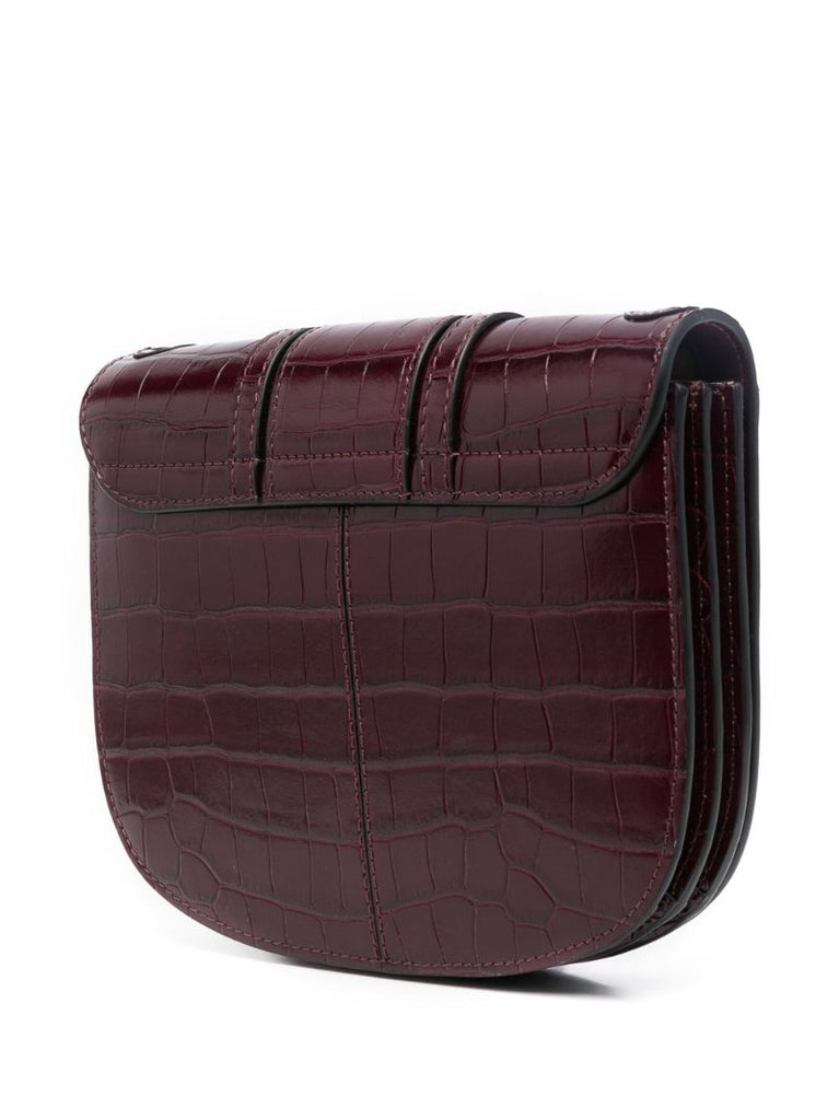 Red Hana Mock Croc Leather Shoulder Bag
