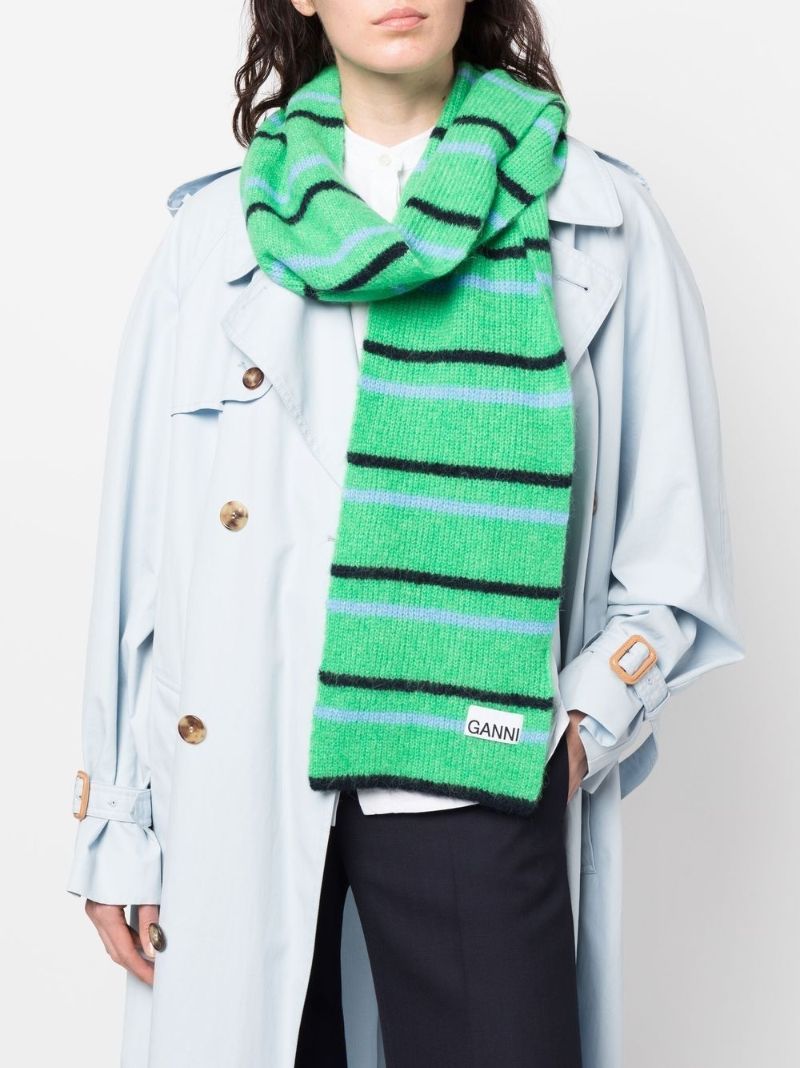 Green Striped Knit Scarf
