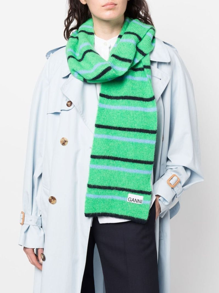 Green Striped Knit Scarf
