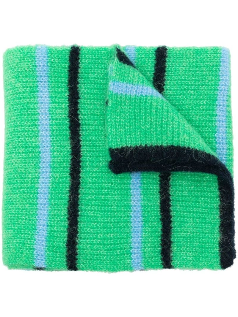 Green Striped Knit Scarf