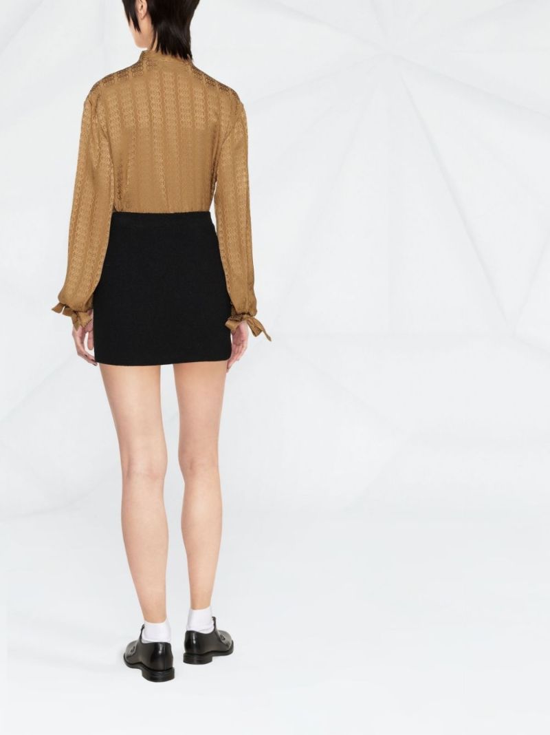 Brown Gg Silk Jacquard Blouse
