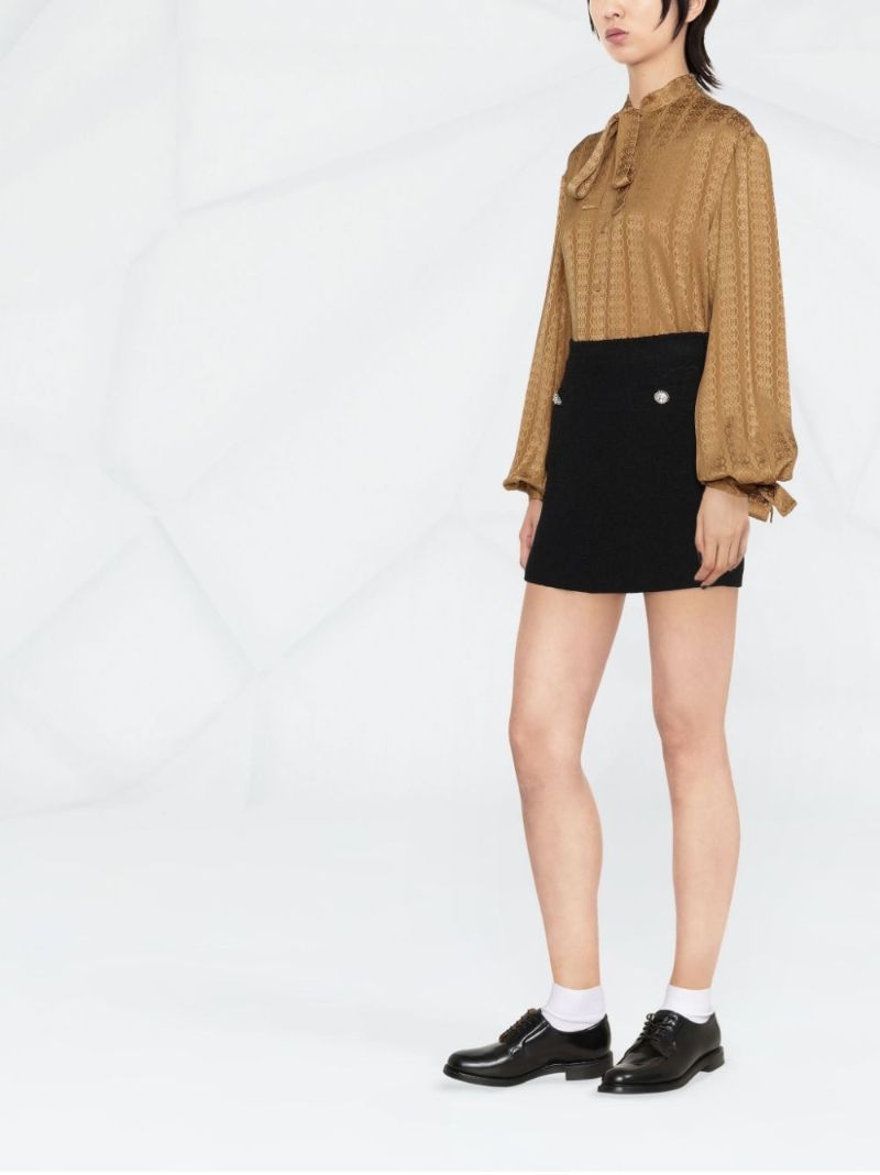 Brown Gg Silk Jacquard Blouse