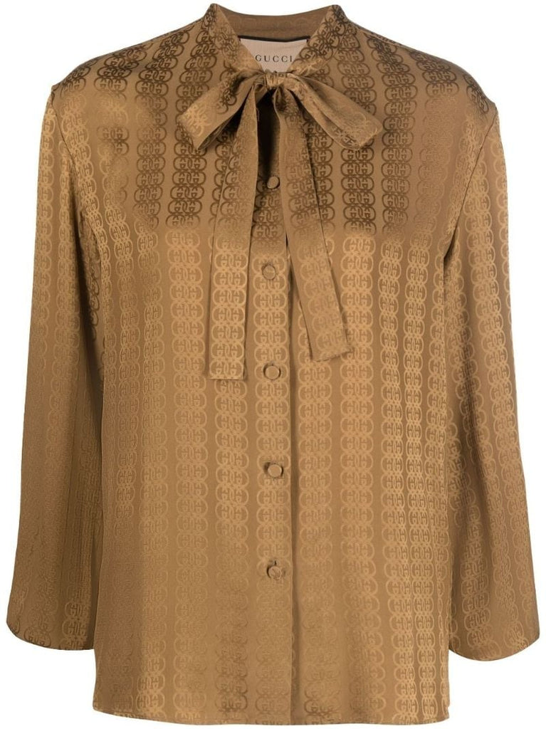 Brown Gg Silk Jacquard Blouse