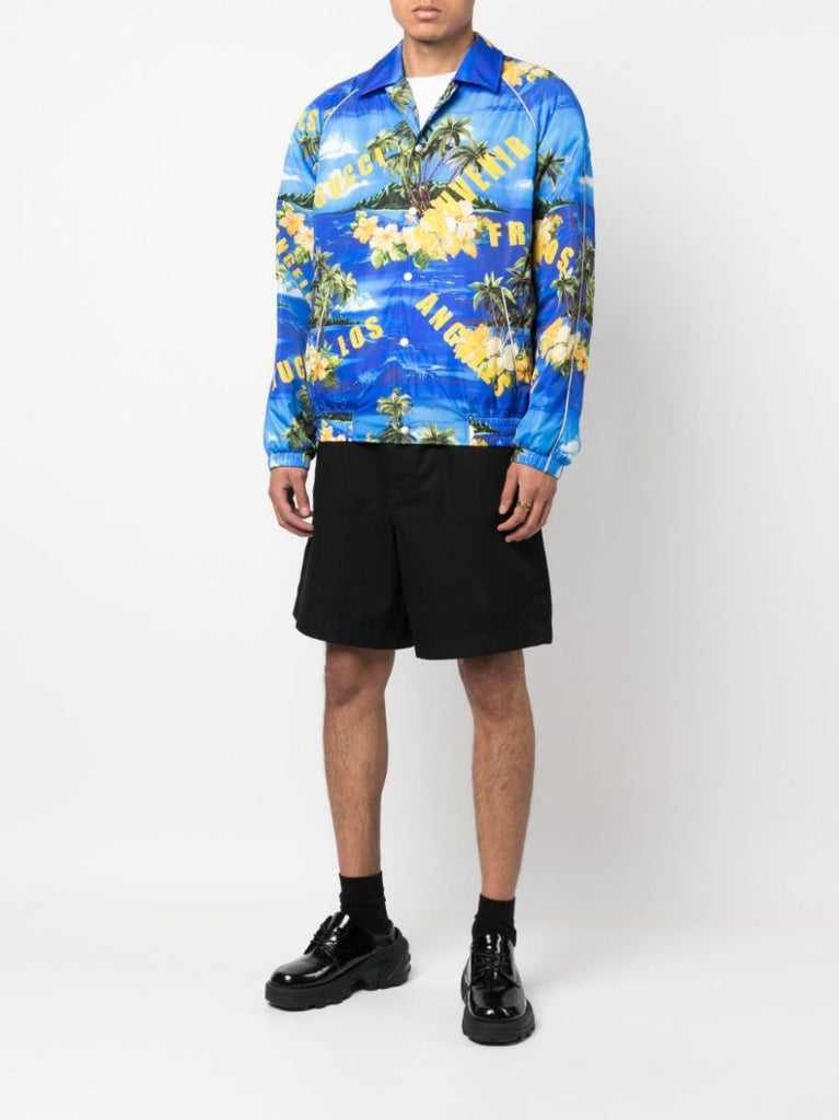 Blue Printed Bomber Jacket