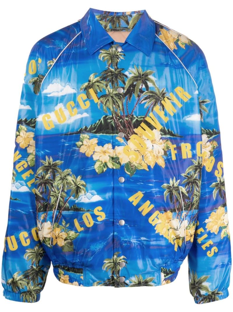 Blue Printed Bomber Jacket