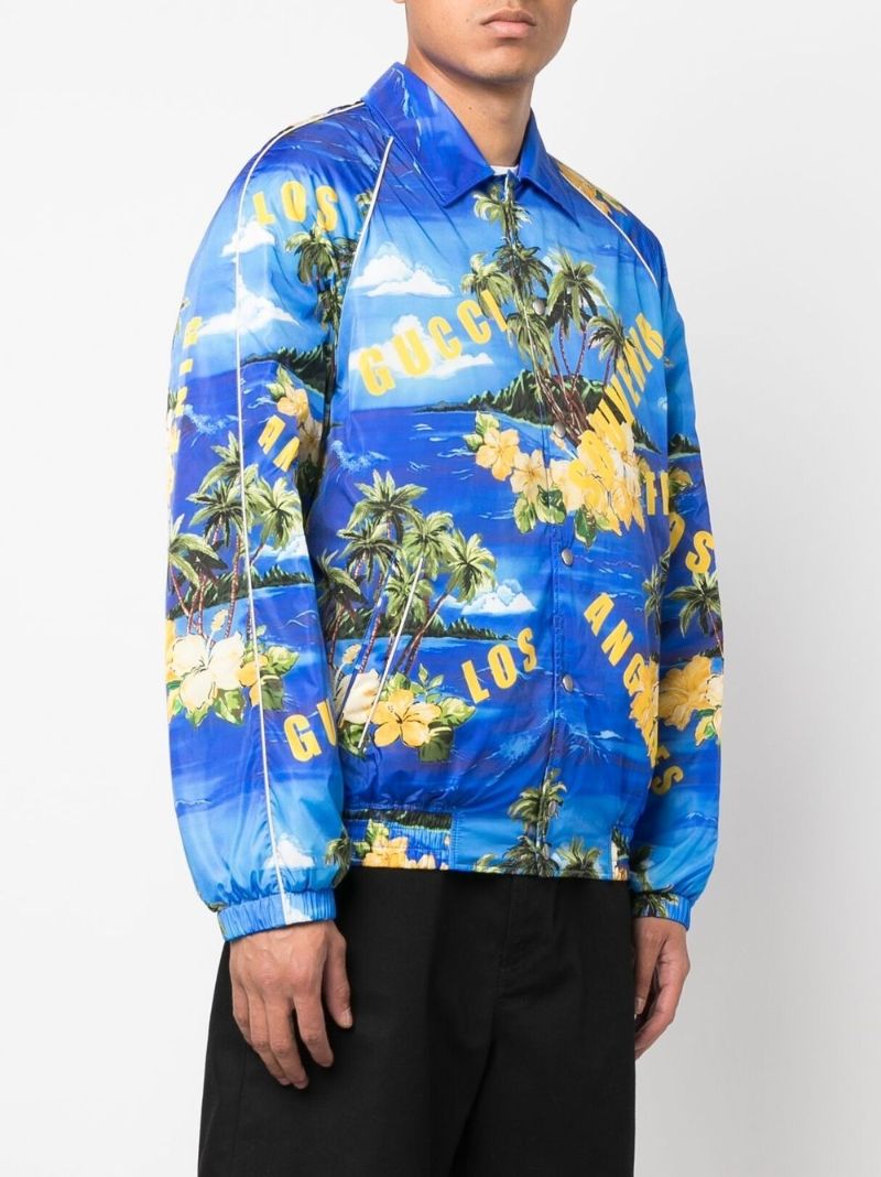 Blue Printed Bomber Jacket