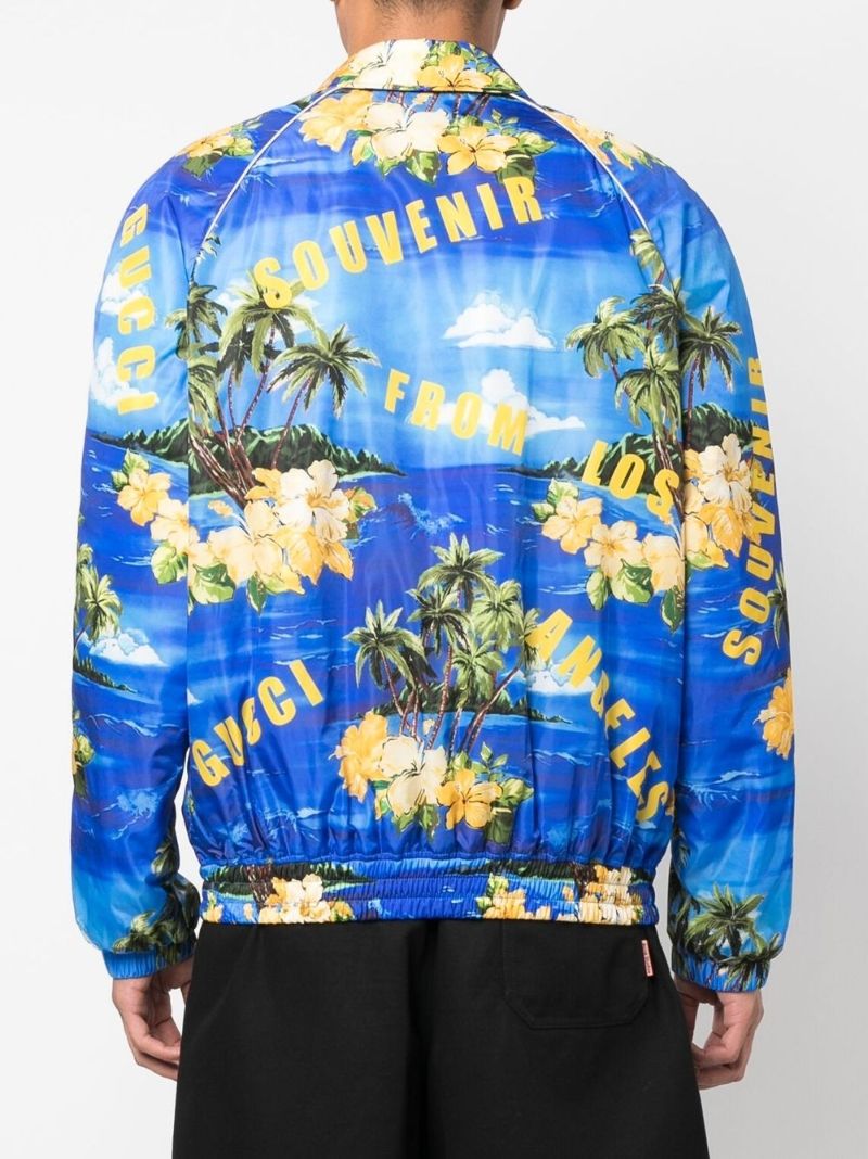 Blue Printed Bomber Jacket