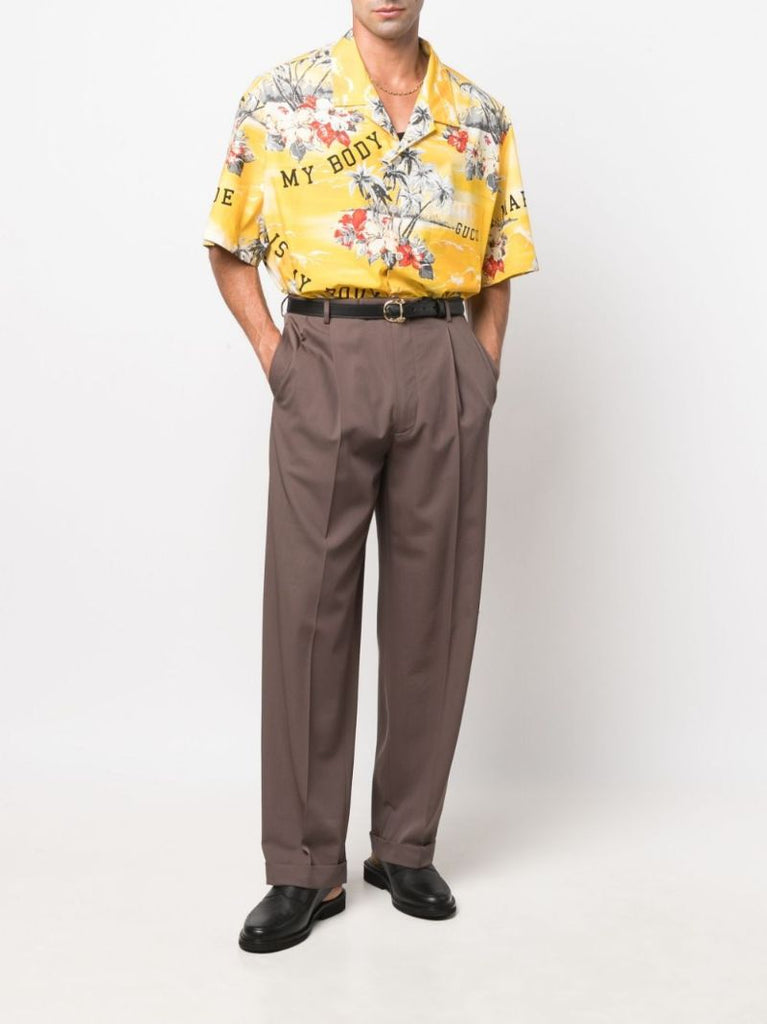 Yellow Palm Trees Print Cotton Shirt