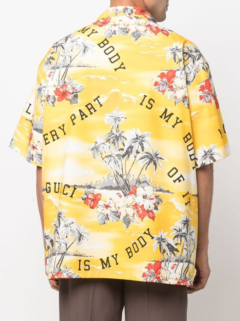Yellow Palm Trees Print Cotton Shirt