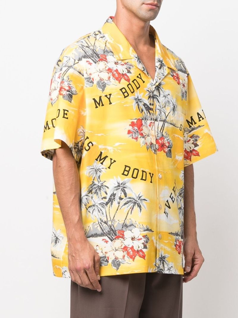 Yellow Palm Trees Print Cotton Shirt