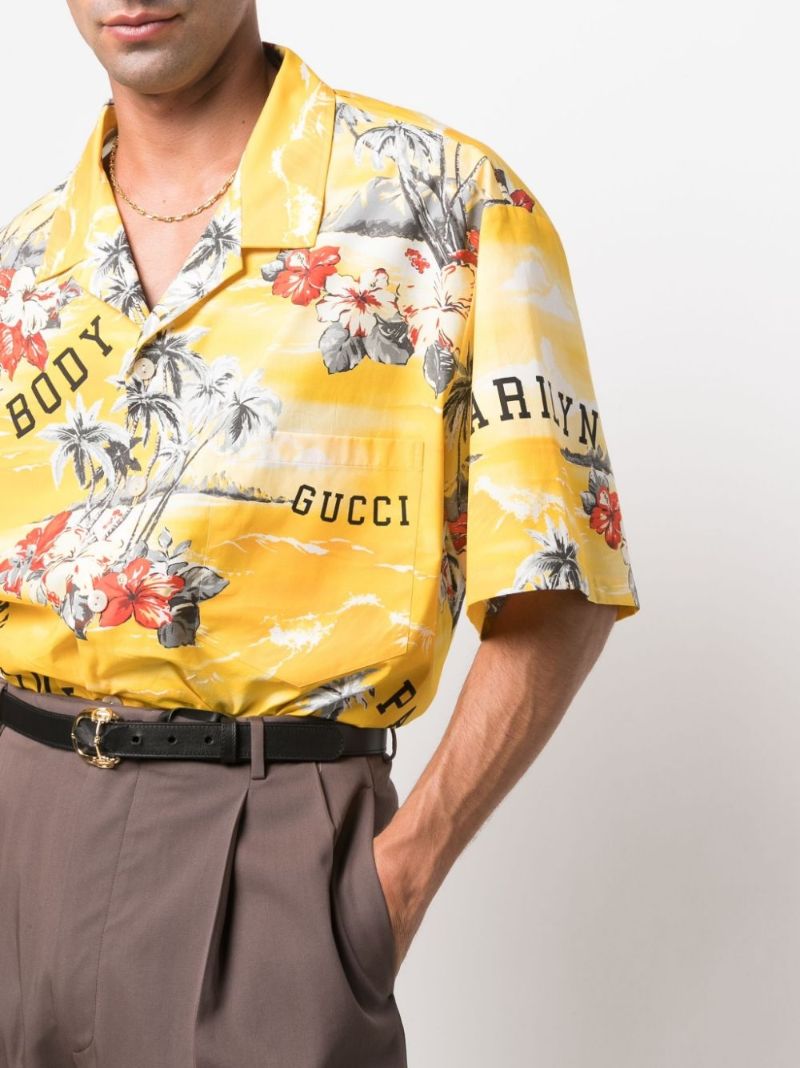 Yellow Palm Trees Print Cotton Shirt
