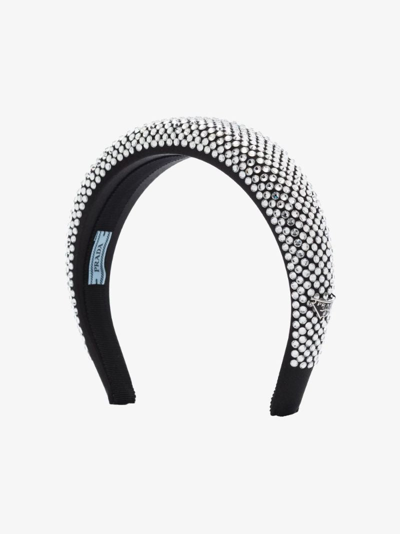 Black Crystal-embellished Silk Headband