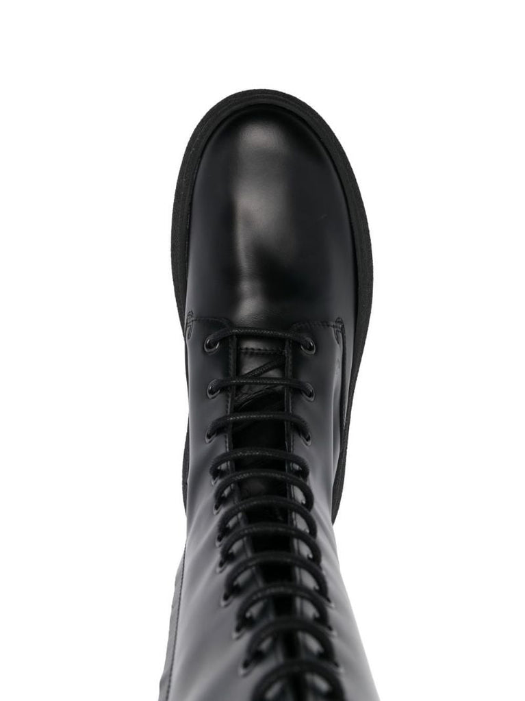 Black W.g. Lace Up Knee Boots