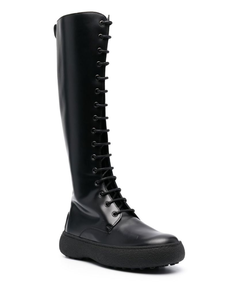 Black W.g. Lace Up Knee Boots