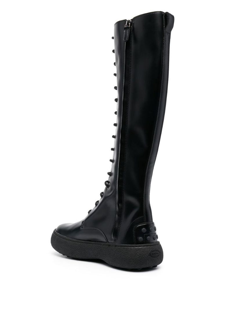 Black W.g. Lace Up Knee Boots