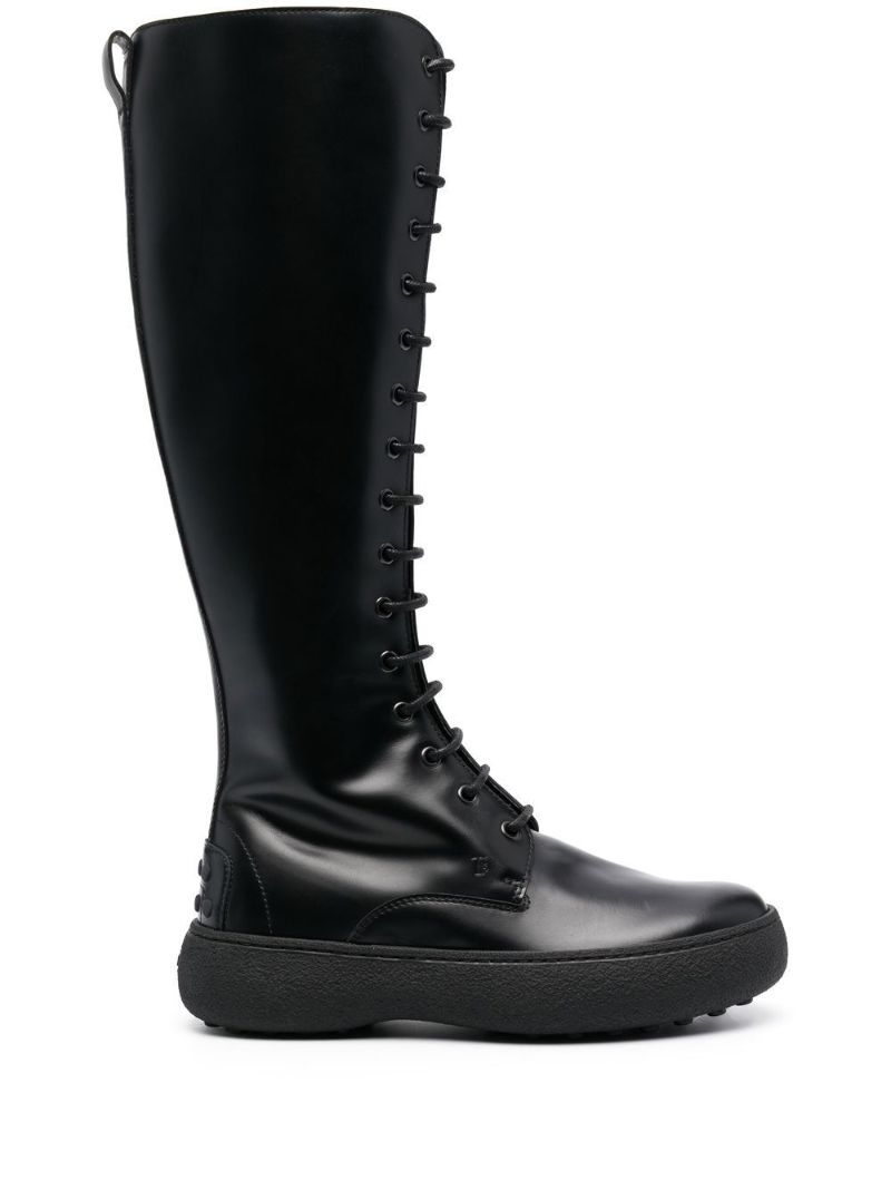 Black W.g. Lace Up Knee Boots