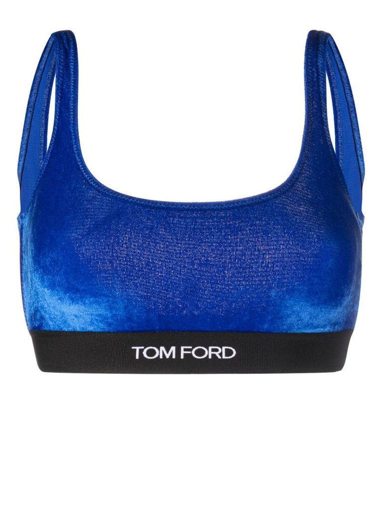 Blue Logo Velvet Bralette