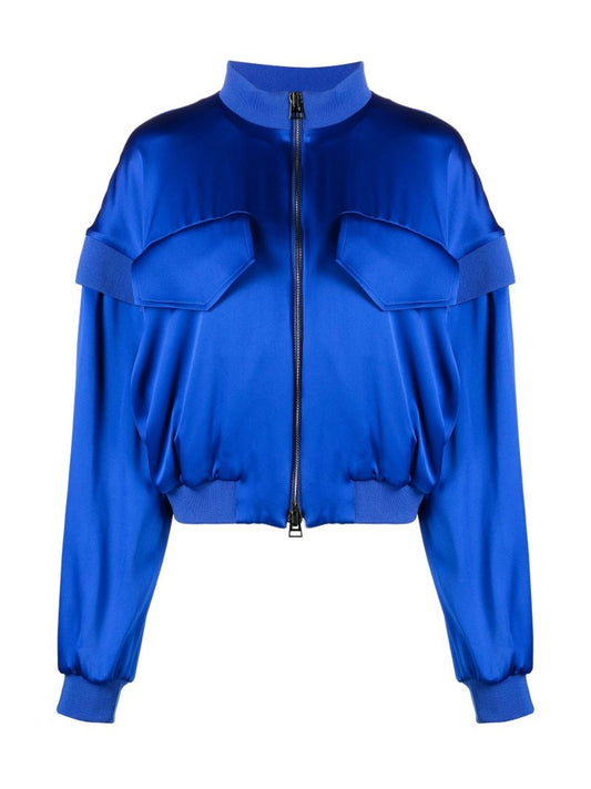 Blue Fluid Double-faced Silk Hoodie