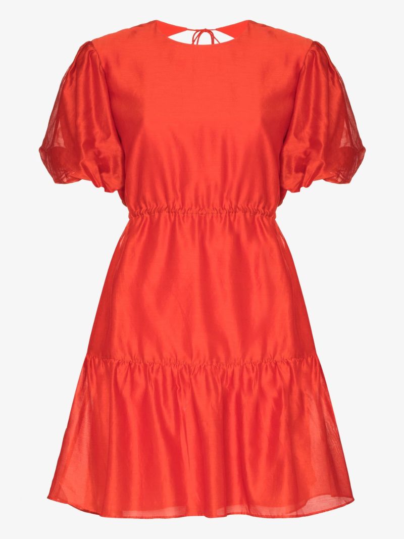 Red Lucelia Puff Sleeve Mini Dress