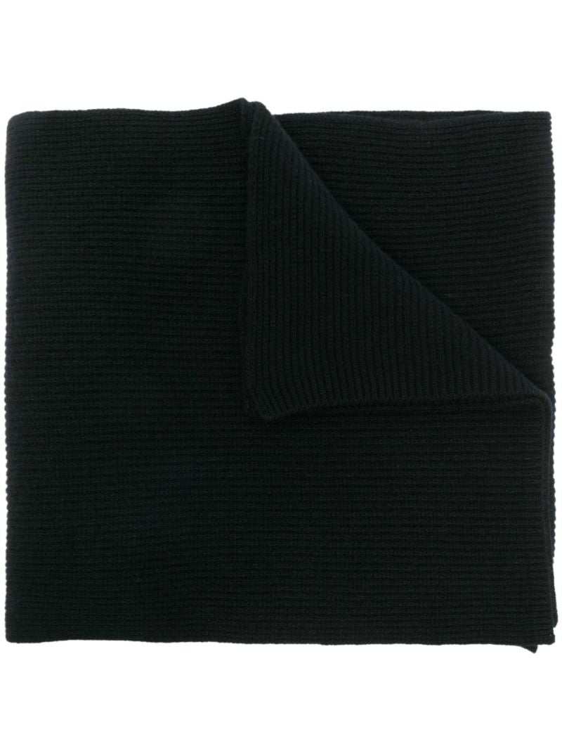 Black Logo Badge Ribbed Knit Scarf