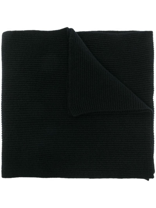 Black Logo Badge Ribbed Knit Scarf