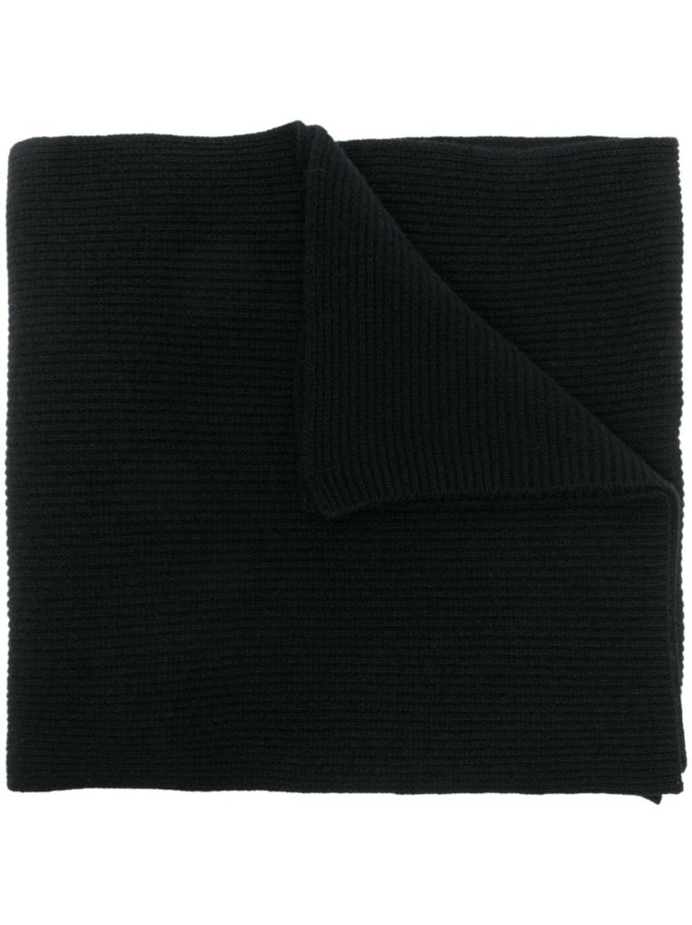 Black Logo Badge Ribbed Knit Scarf