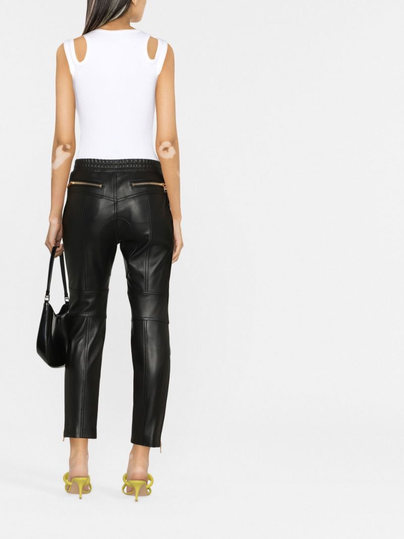Black Cropped Leather Trousers