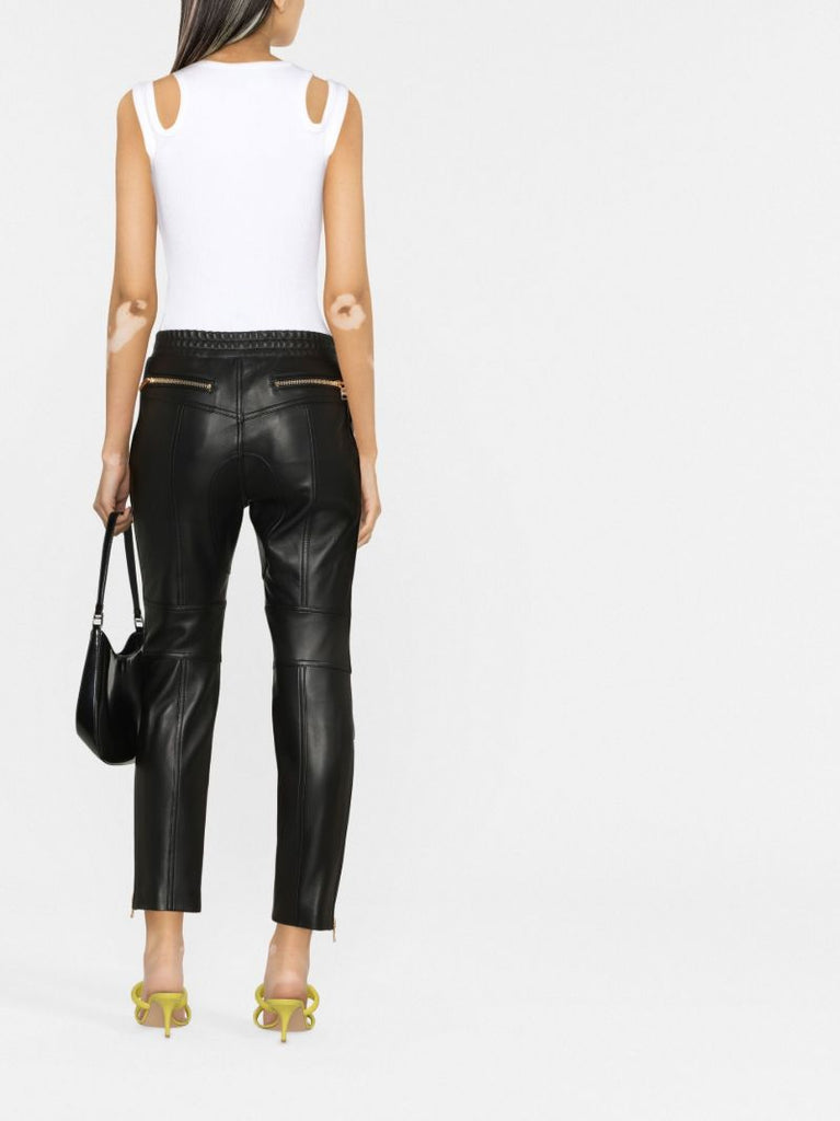 Black Cropped Leather Trousers