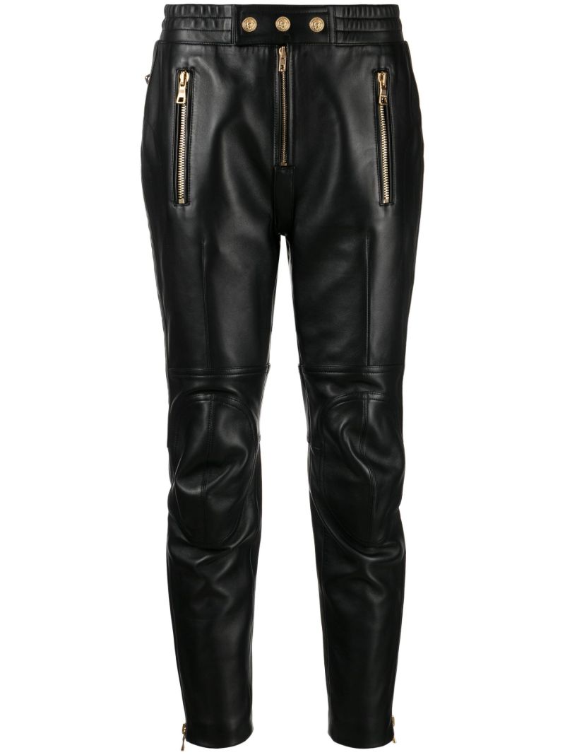 Black Cropped Leather Trousers