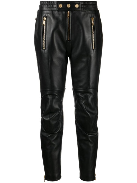 Black Cropped Leather Trousers