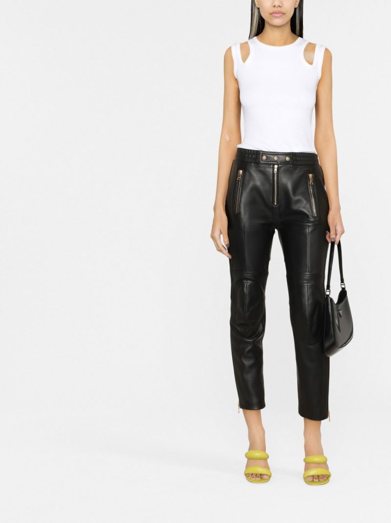 Black Cropped Leather Trousers
