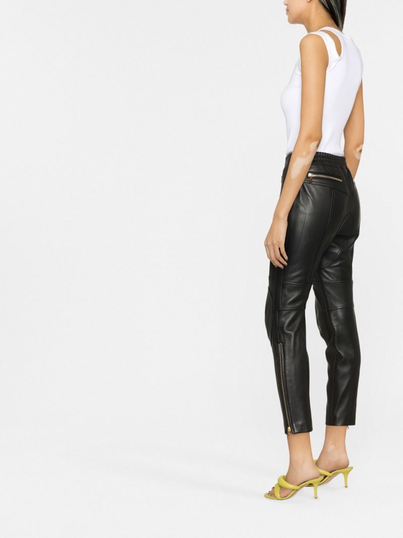 Black Cropped Leather Trousers