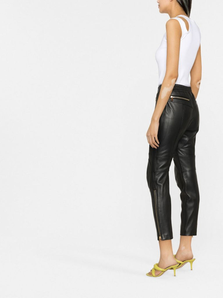 Black Cropped Leather Trousers