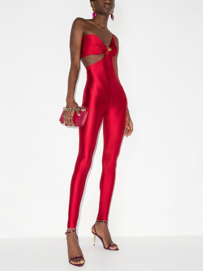 Red One-shoulder Cut-out Jumpsuit