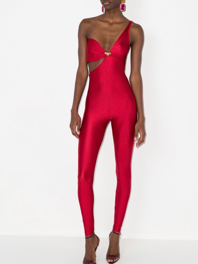 Red One-shoulder Cut-out Jumpsuit