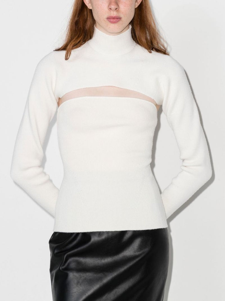 White Cutout Wool Sweater