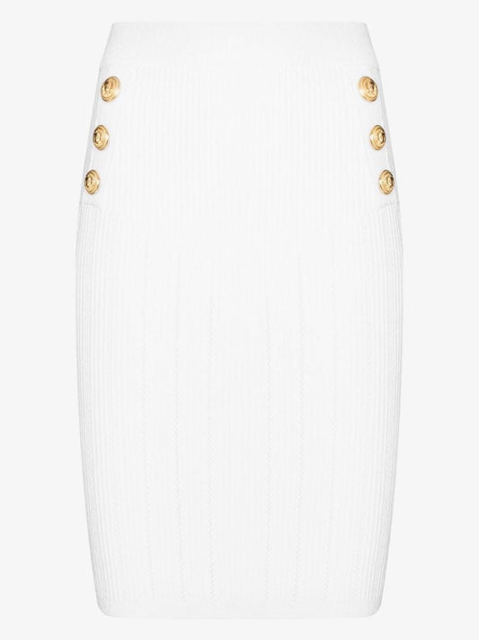White Button Trim High Waist Knitted Skirt