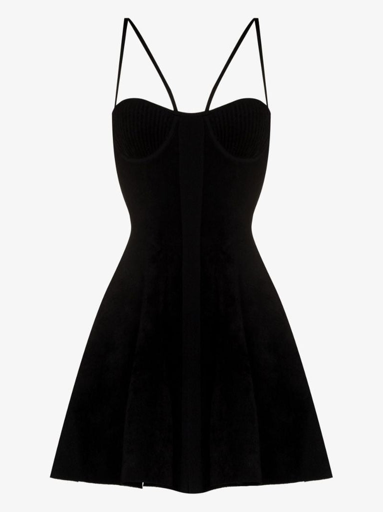Black Flared Knit Mini Dress