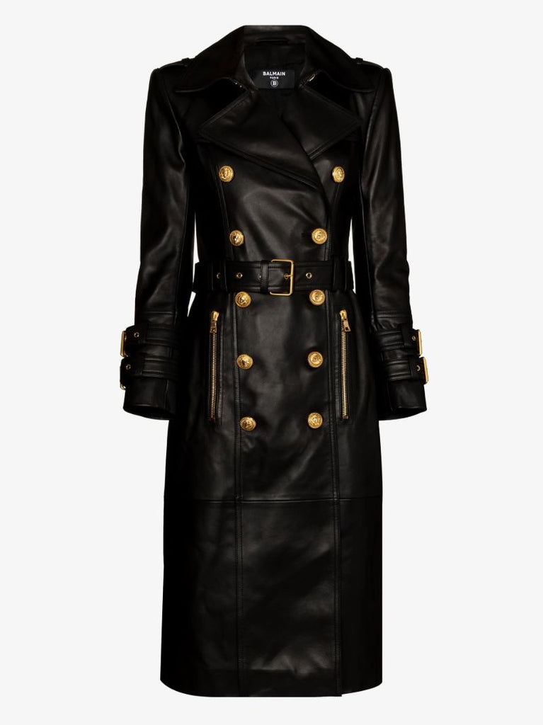 Black Belted Leather Trench Coat